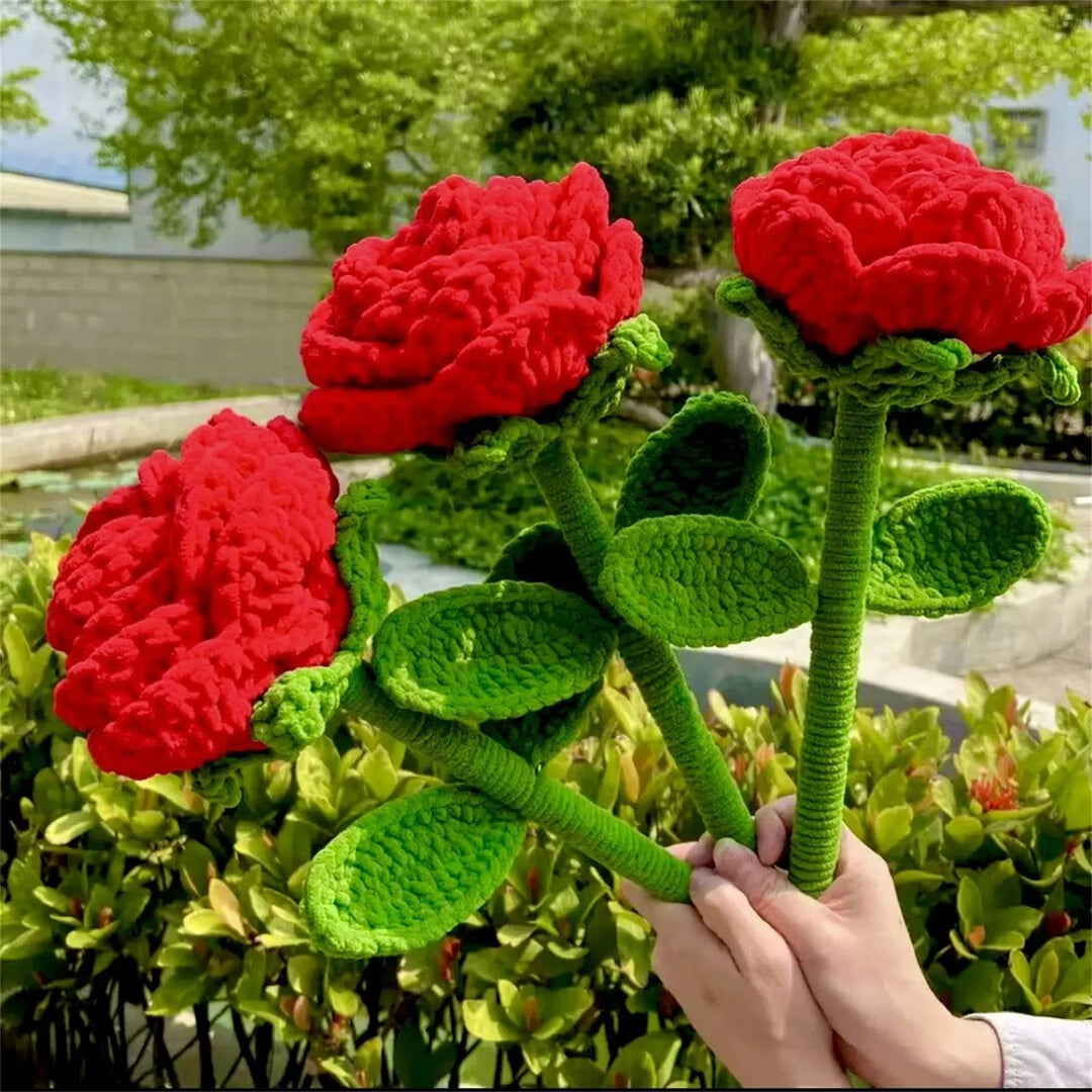 Valentine's Day Knitted Rose Handmade Knitting Flower Artificial Flowers Simulated Roses Holiday Gifts For Couples