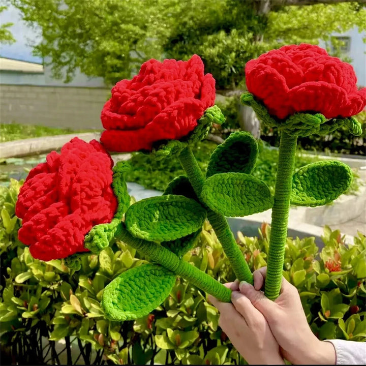 Valentine's Day Knitted Rose Handmade Knitting Flower Artificial Flowers Simulated Roses Holiday Gifts For Couples