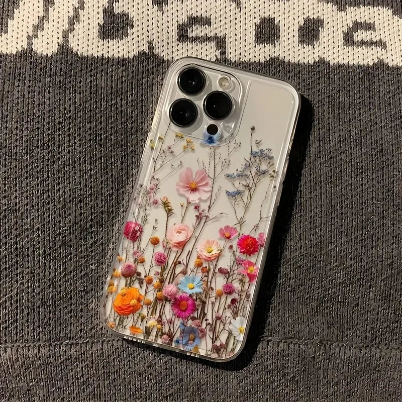 Transparent Flower Floral Phone Case For iPhone 17 Air 16E 16 15 13 14 12 11 Pro Max 7 8 Plus X XS XR Max Mini Clear Soft Cover
