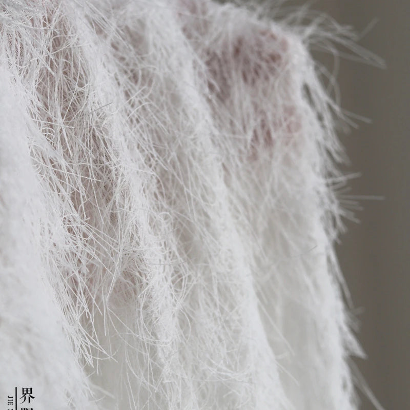 Chiffon Feather Tassel Fabric for Dress Clothing Background Cloth Designer Handmade Diy Sewing Material Cloth Wholesale