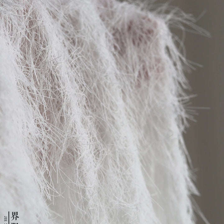 Chiffon Feather Tassel Fabric for Dress Clothing Background Cloth Designer Handmade Diy Sewing Material Cloth Wholesale