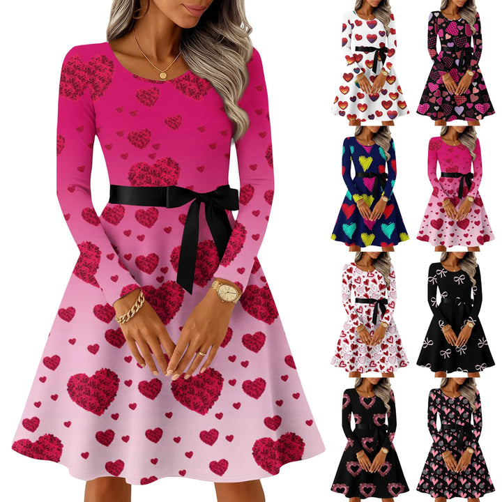 Robe Tricot Imprimé Cœur Saint-Valentin - Robe Longue Manches Longues Femme