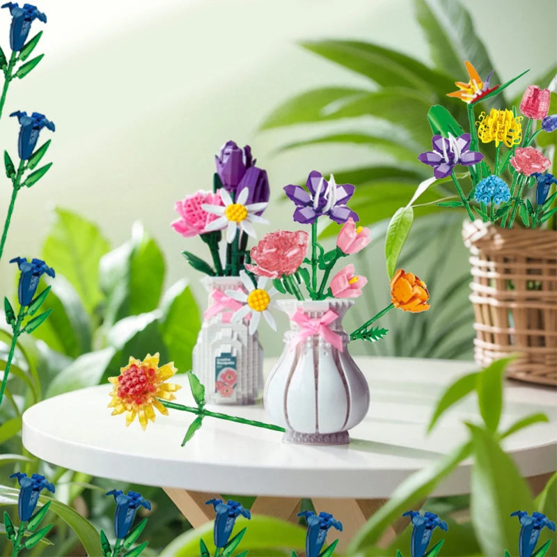 Valentine's Day Immortal Bouquet Creative Desktop Decoration Flowers Building Blocks Puzzle Simulation Toy Girls Gifts #T3