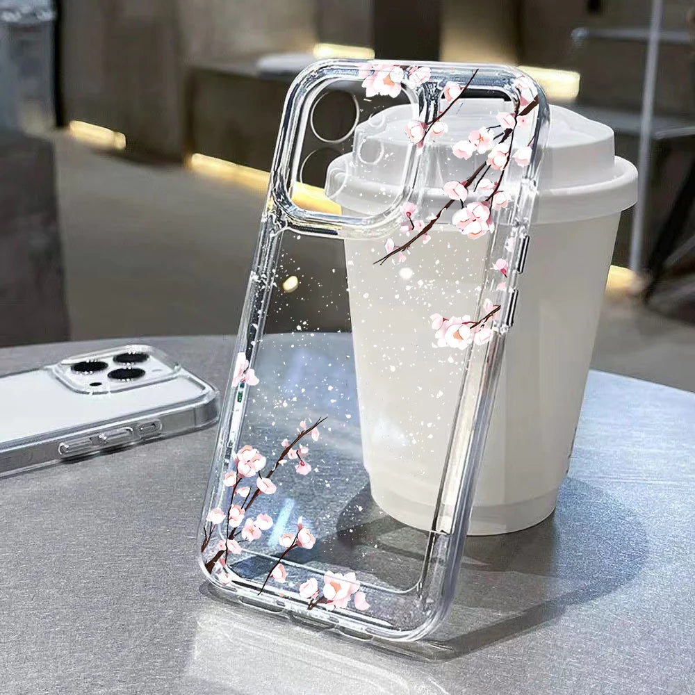 Transparent Flower Phone Case For iPhone 11 Case for iPhone 13 16 15 14 12 17 Pro Max XR XS 7 8 SE Aesthetic Floral Cover Funda