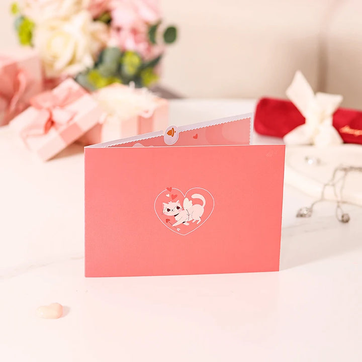 Valentines Day Greeting Card Romantic Cat Balloon Pop Up 3D Greetings Card Postcard Love Gifts For Couples Wife Husband Lovers