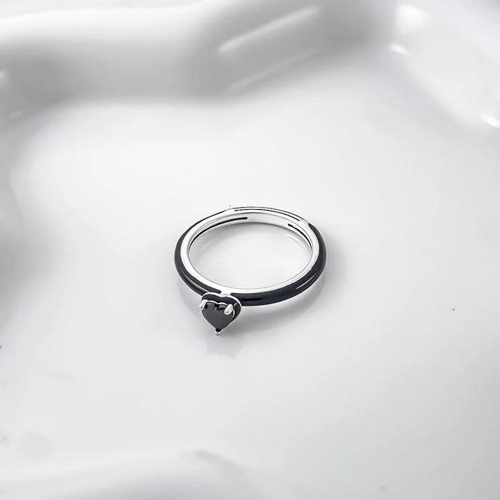 2025 Valentine's Day 925 Silver Black & Pink Heart Shiny Zircon Rings Trendy Ring for Women Love Gift DIY Fine Jewelry