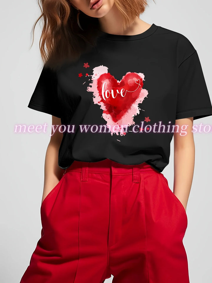 Valentine's Day LOVE  Print T-shirt Women Summer Retro American style Casual Short Sleeve  Girl Tops  Streetwear Couple teeses