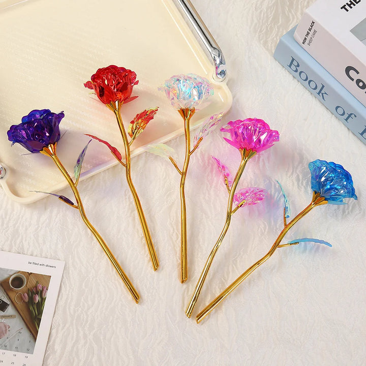 24k Golden Rose Flower Valentine Day Gift Artificial Roses Foil Rose Flowers Party Wedding Decoration Holiday Present For Lover