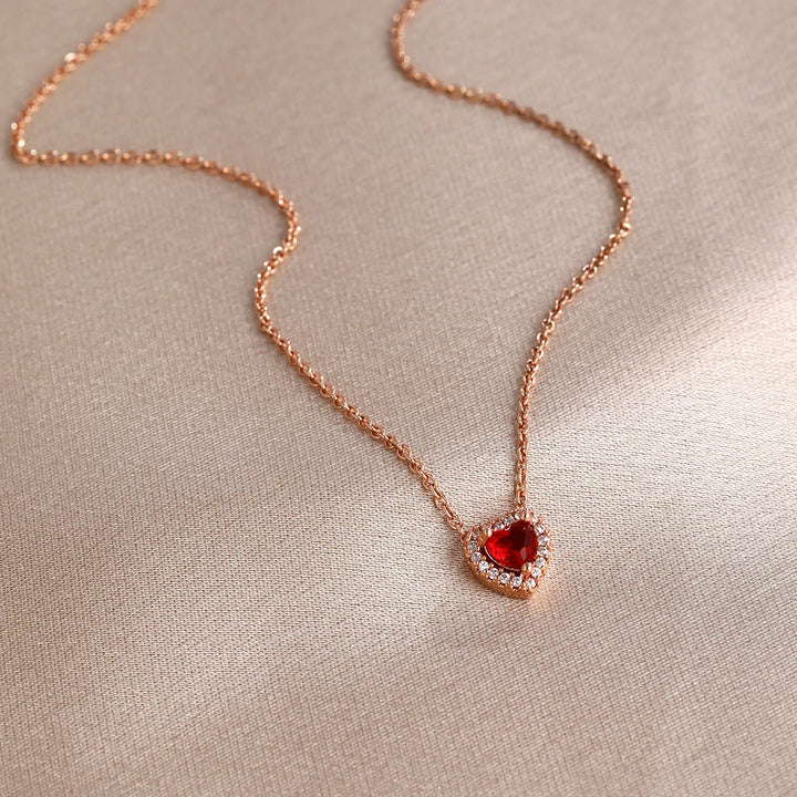 Collier Saint-Valentin Argent 925 Carré Rose Rouge - Bijou Romantique Femme