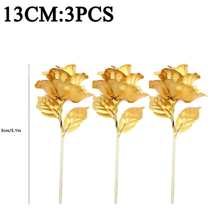 1/3Pcs Golden Foil Roses Valentine Day Gifts Simulation Flowers Artificial Roses Beauty Golden Flowers for Wedding Decoration