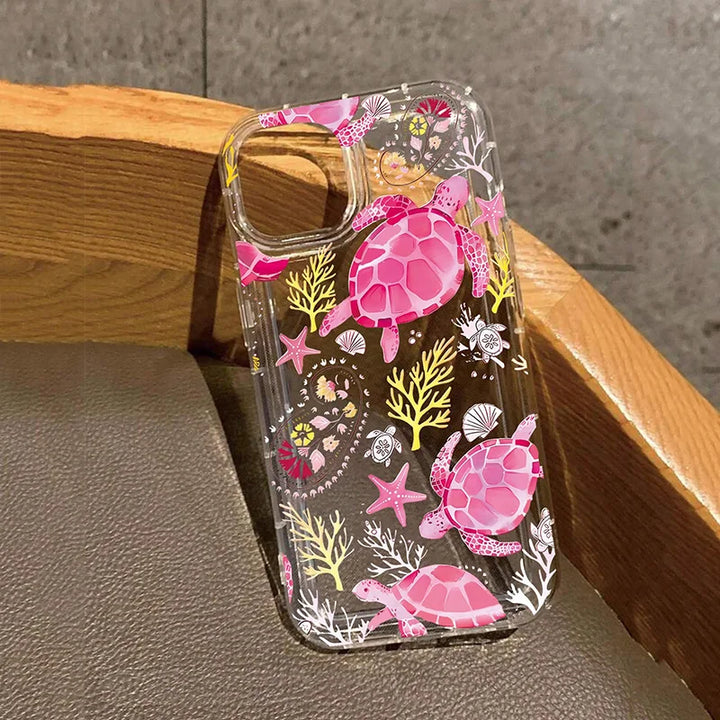 Fashion Transparent Phone Case For iPhone 17 16 Pro Max 15 14 13 12 11 XS X XR 7 8 Plus With Turtle Coral Seashell Pattern Cover