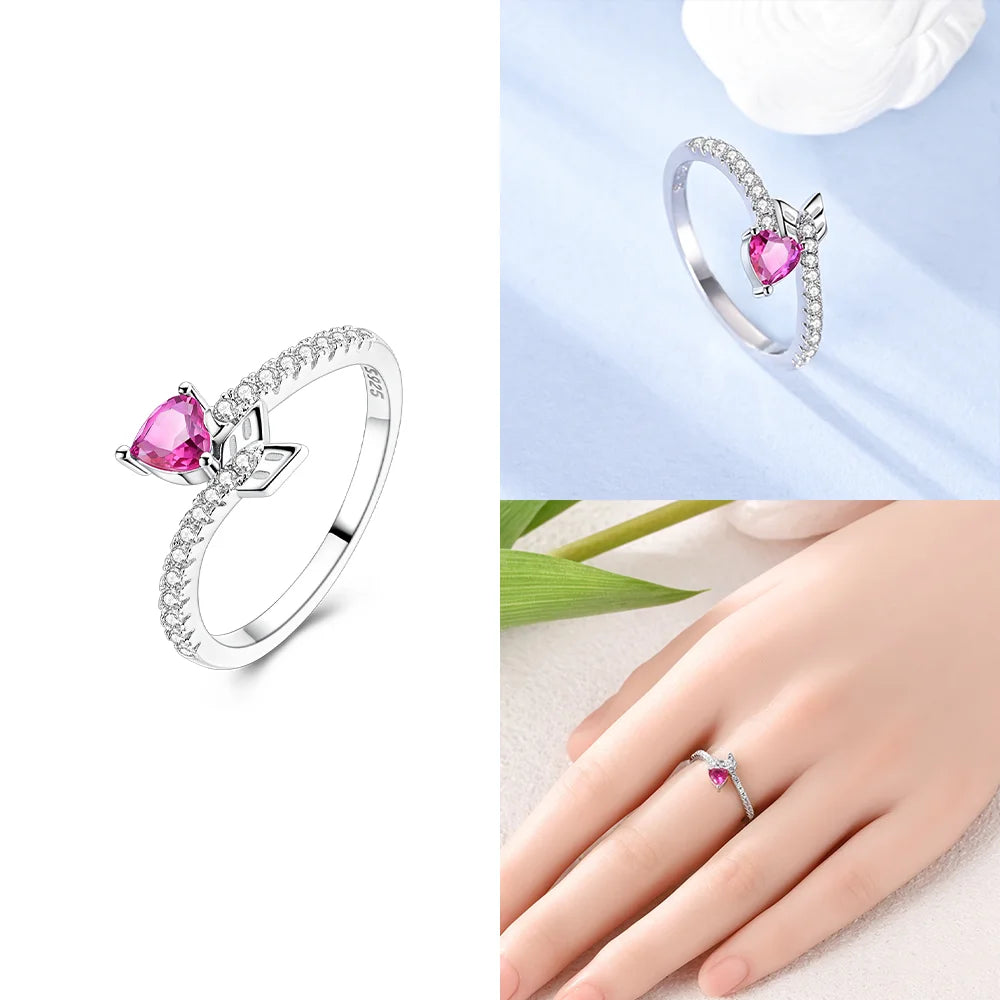 2025 Valentine's Day 925 Silver Black & Pink Heart Shiny Zircon Rings Trendy Ring for Women Love Gift DIY Fine Jewelry
