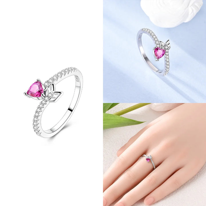 2025 Valentine's Day 925 Silver Black & Pink Heart Shiny Zircon Rings Trendy Ring for Women Love Gift DIY Fine Jewelry