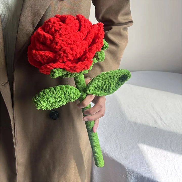 Valentine's Day Knitted Rose Handmade Knitting Flower Artificial Flowers Simulated Roses Holiday Gifts For Couples