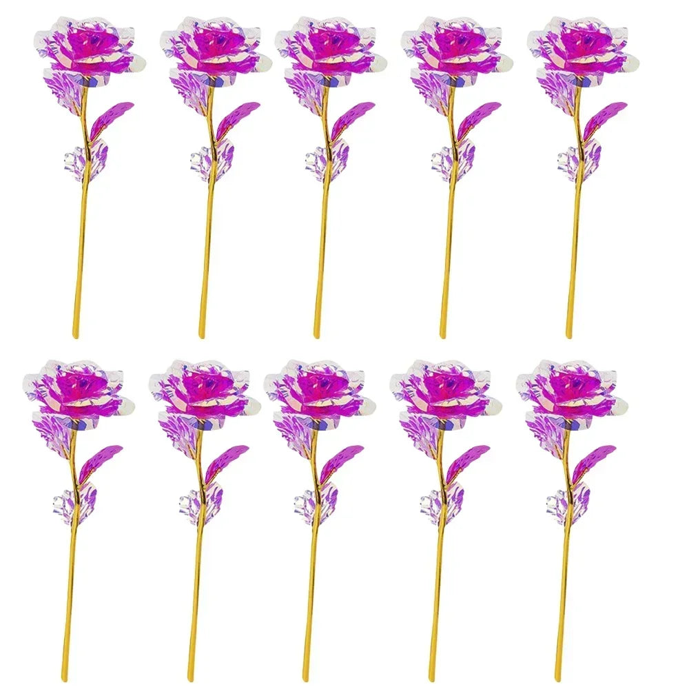 10PCS Valentine's Day Creative Gift 24K Foil Plated Rose Gold Rose Last Forever Love Wedding Decor Lover Roses Creative Gift