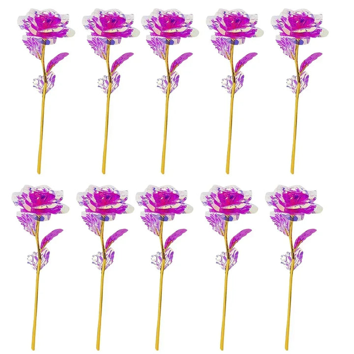 10PCS Valentine's Day Creative Gift 24K Foil Plated Rose Gold Rose Last Forever Love Wedding Decor Lover Roses Creative Gift