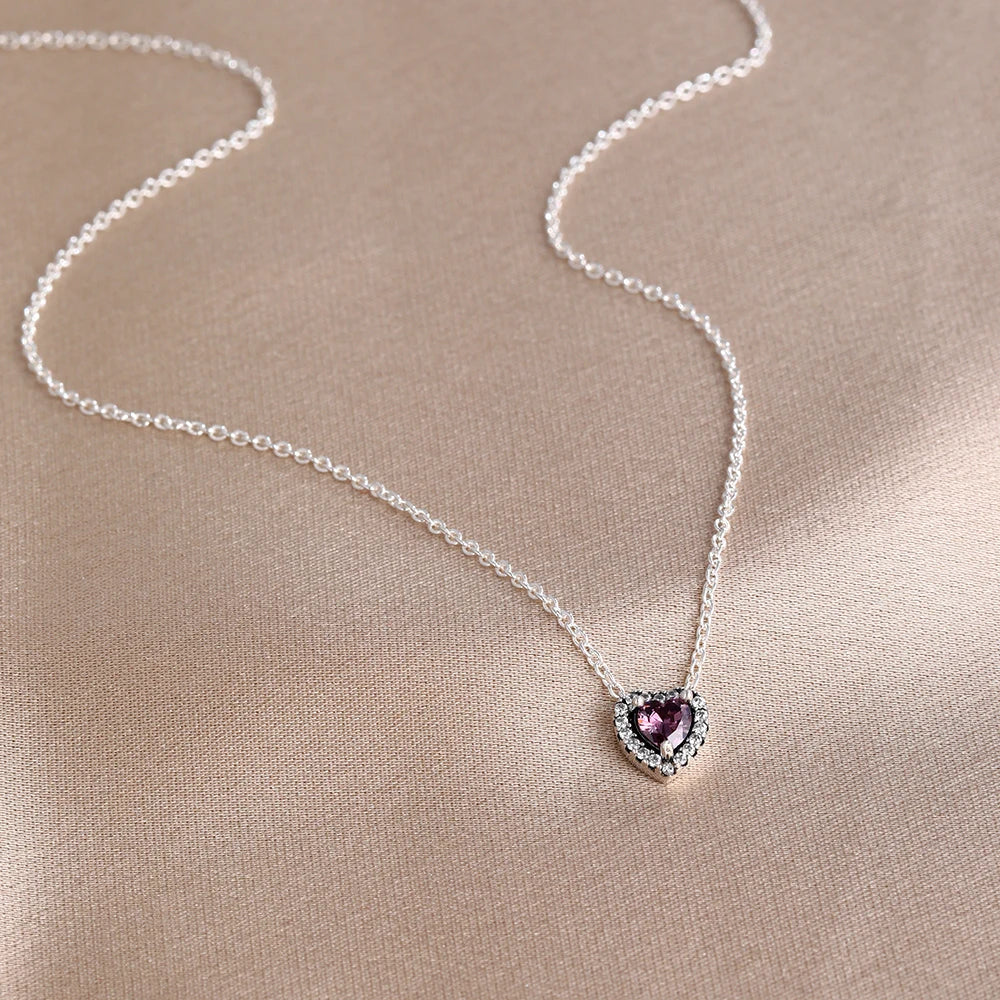 Collier Saint-Valentin Argent 925 Carré Rose Rouge - Bijou Romantique Femme