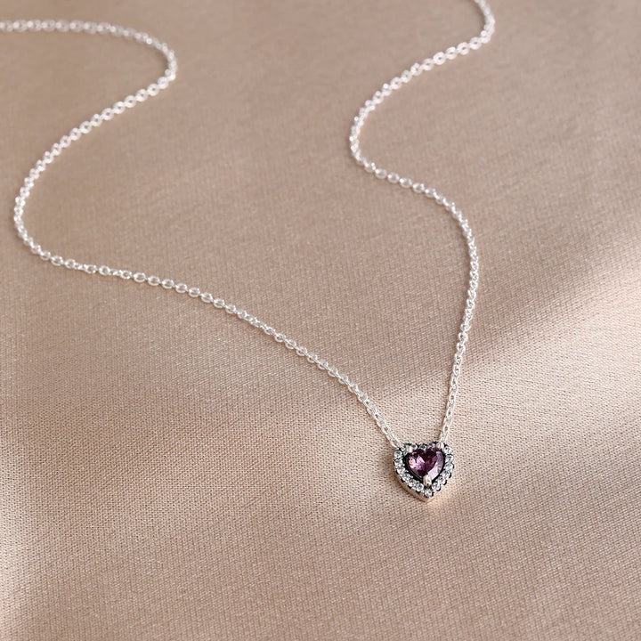 Collier Saint-Valentin Argent 925 Carré Rose Rouge - Bijou Romantique Femme