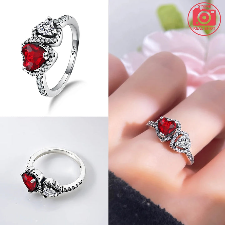 2025 Valentine's Day 925 Silver Black & Pink Heart Shiny Zircon Rings Trendy Ring for Women Love Gift DIY Fine Jewelry