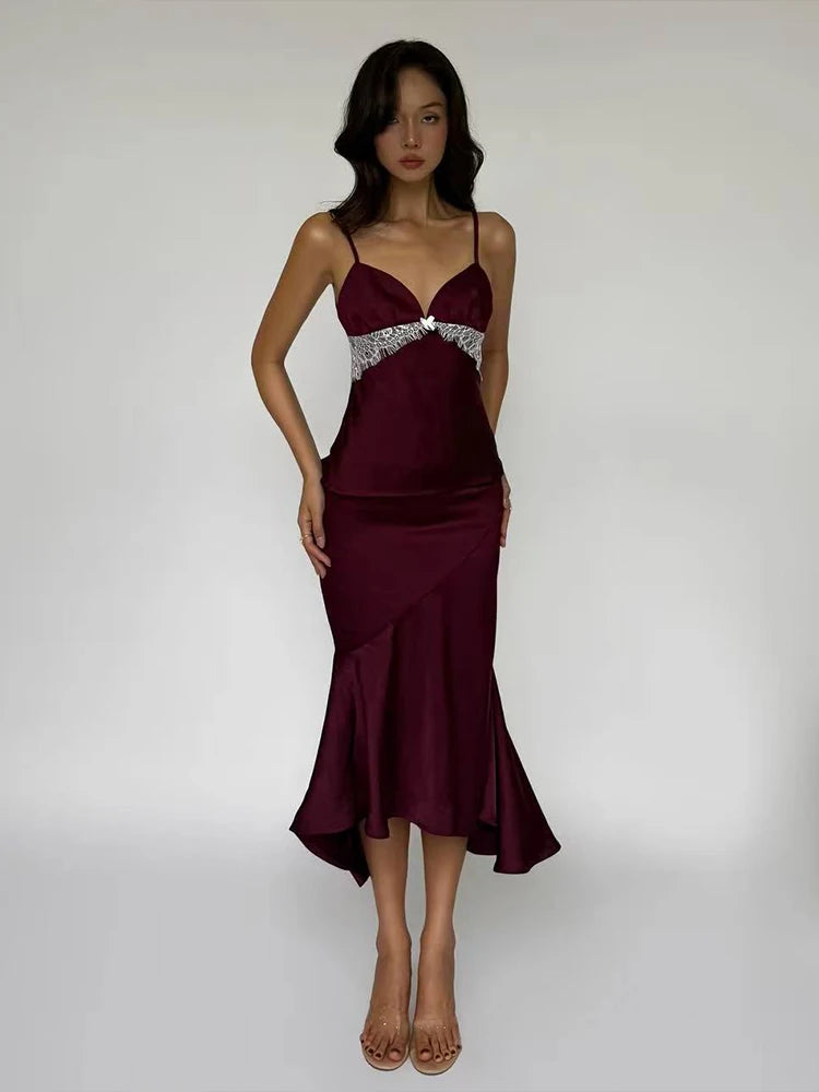 Ensemble 2 Pièces Saint-Valentin Dentelle - Camisole + Jupe Sirène Sexy Femme