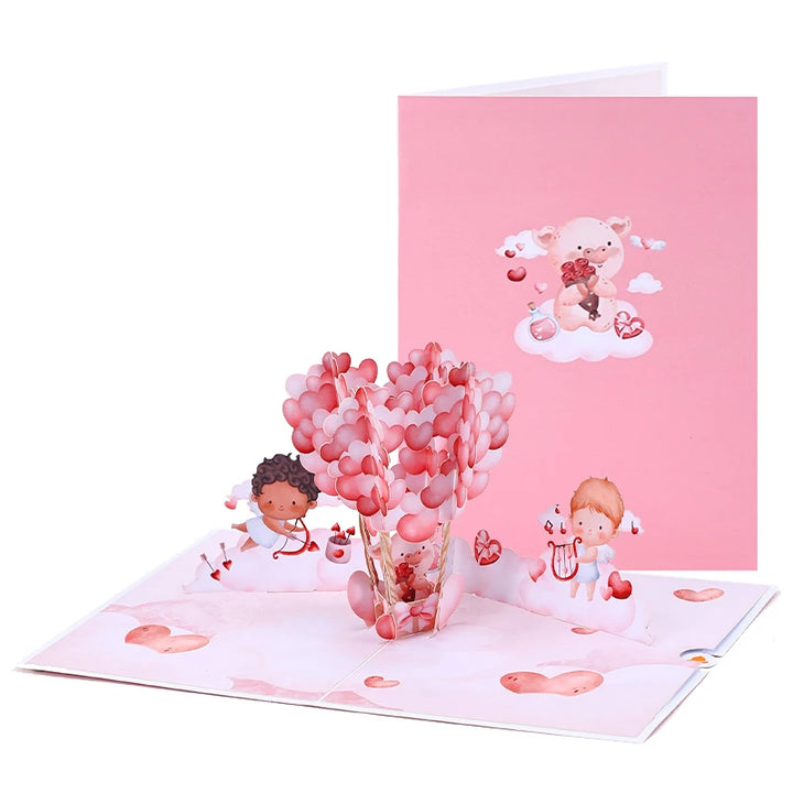 Valentines Day Greeting Card Romantic Cat Balloon Pop Up 3D Greetings Card Postcard Love Gifts For Couples Wife Husband Lovers