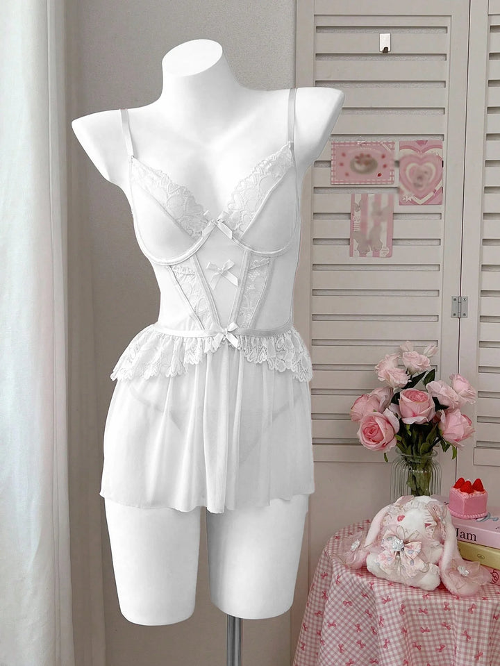 Lingerie Saint-Valentin Romantique - Ensemble 2 Pièces Dentelle Col V Sexy