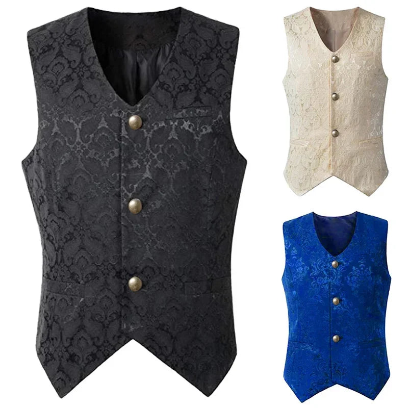 2024  Vest Men Renaissance Steampunk Coat Gothic Jacquard Waistcoat Single Breasted Business Formal Dress Vest for Suit