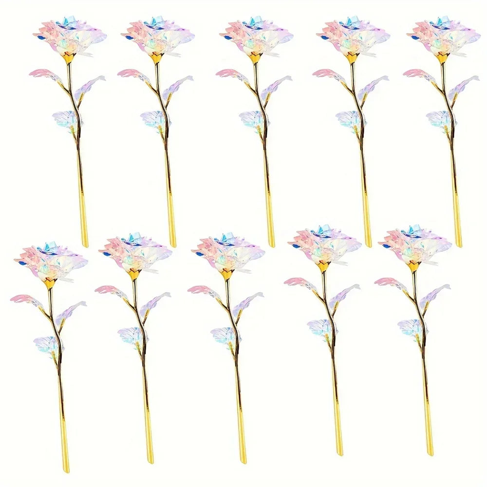 10PCS Valentine's Day Creative Gift 24K Foil Plated Rose Gold Rose Last Forever Love Wedding Decor Lover Roses Creative Gift