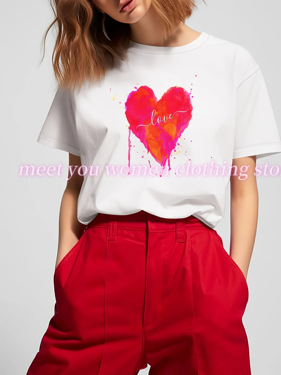 Valentine's Day LOVE  Print T-shirt Women Summer Retro American style Casual Short Sleeve  Girl Tops  Streetwear Couple teeses