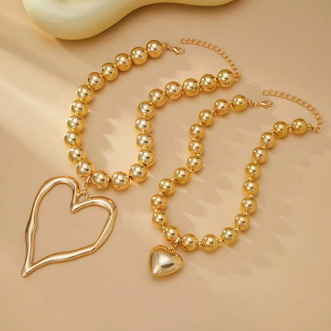 Bohemian style exaggerated large bead heart-shaped pendant necklace set, Valentine's Day jewelry gift for girlfriend