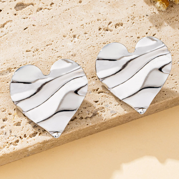 1pair Fashionable Heart Shaped Metal Earrings Valentine's Day Jewelry
