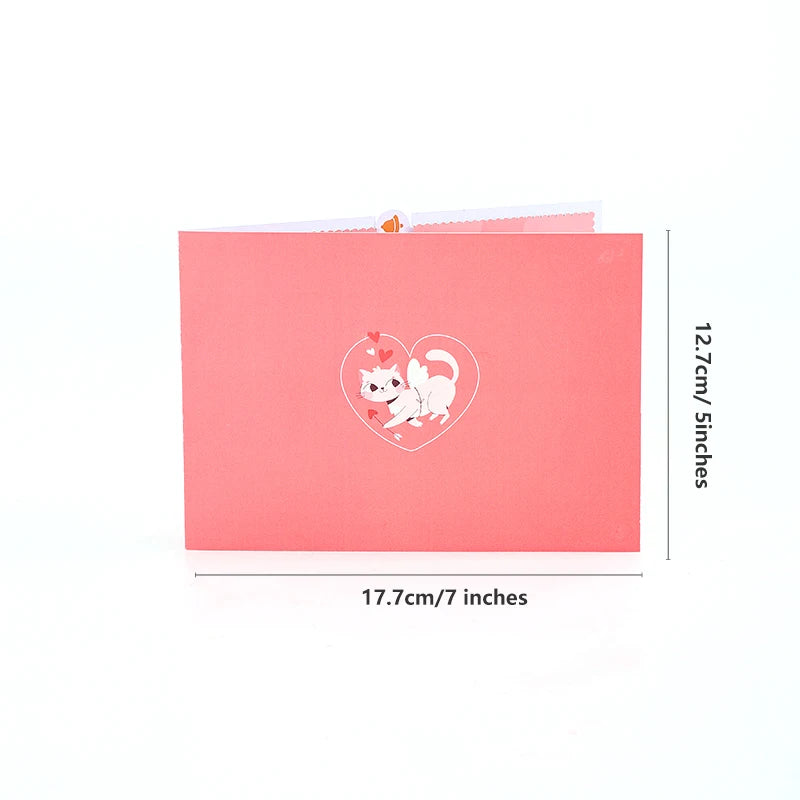 Valentines Day Greeting Card Romantic Cat Balloon Pop Up 3D Greetings Card Postcard Love Gifts For Couples Wife Husband Lovers