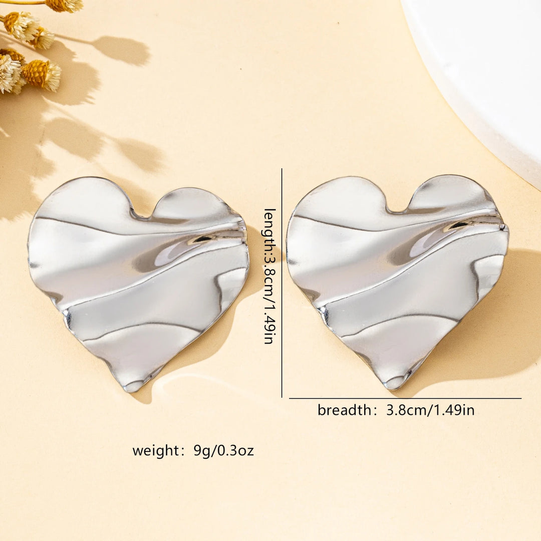 1pair Fashionable Heart Shaped Metal Earrings Valentine's Day Jewelry