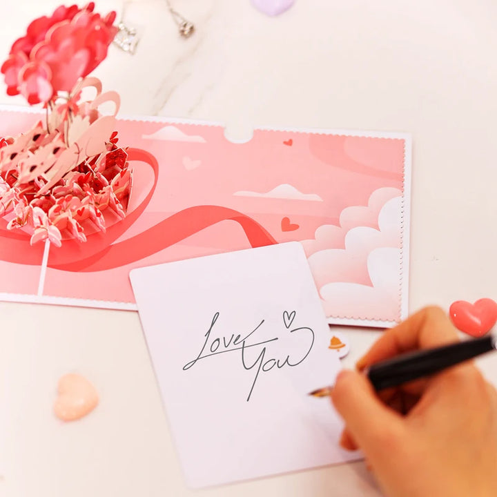 Valentines Day Greeting Card Romantic Cat Balloon Pop Up 3D Greetings Card Postcard Love Gifts For Couples Wife Husband Lovers